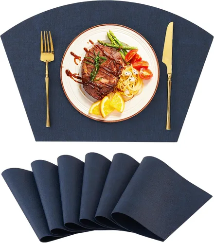 Miniatura 15 de Homaxy Juego de 4 manteles individuales para mesa redonda, lavables en forma de cuña, de piel sintética, lavables, para cocina, cena, para Beige