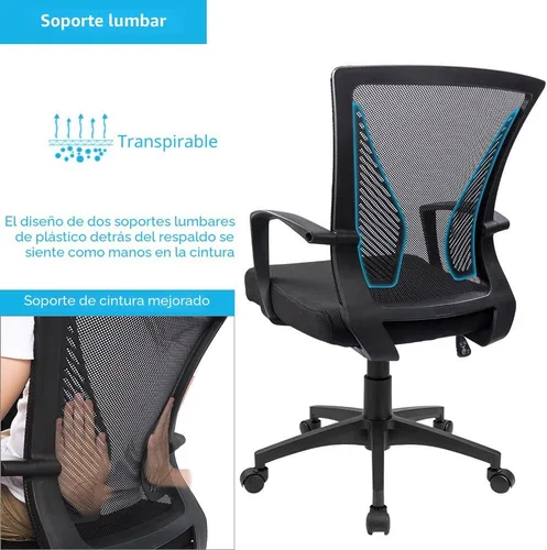 Miniatura 6 de Furmax Silla de oficina ergonómica de escritorio para computadora, silla de malla, respaldo medio, soporte lumbar giratorio con reposabrazos