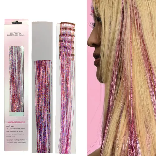Miniatura 10 de Kit de oropel para el cabello, 18 colores de 48 pulgadas, extensiones de cabello de oropel de hadas resistentes al calor con herramientas, CC