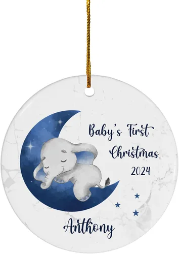 Miniatura 14 de FLOCHIL Adorno Personalizado de Primera Navidad del Bebé 2024 Niño, Adorno Colgante de Elefante de Porcelana Elefante 2
