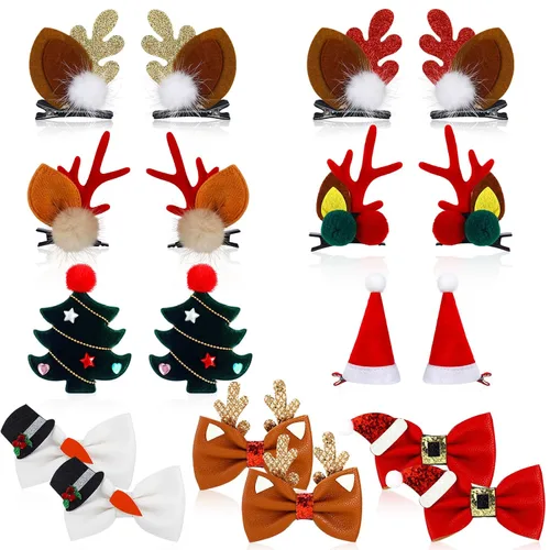 Tigeen 18 pinzas para el pelo de Navidad, árbol, sombrero de oreja de reno, pasadores de lazo, cocodrilo cosplay punk, accesorios novedosos para
