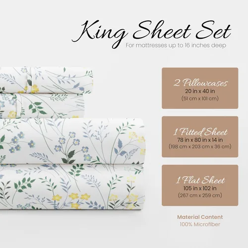 Miniatura 2 de Linen Market Juego de sábanas King de microfibra estampada, 4 piezas, certificado Oeko-TEX, ultra suaves y sin arrugas, sábanas de bolsillo profundo