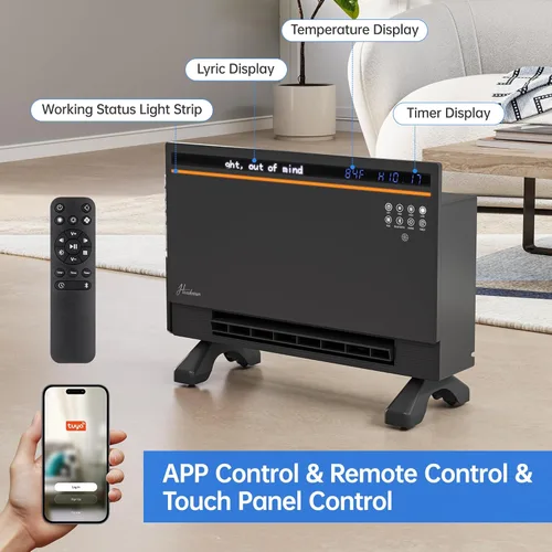 Miniatura 9 de Hawkrown - Calentador de panel eléctrico inteligente de 1800 W con altavoz Bluetooth, pantalla lírica y luces RGB, ventilador calefactor 6 en 1, Gris