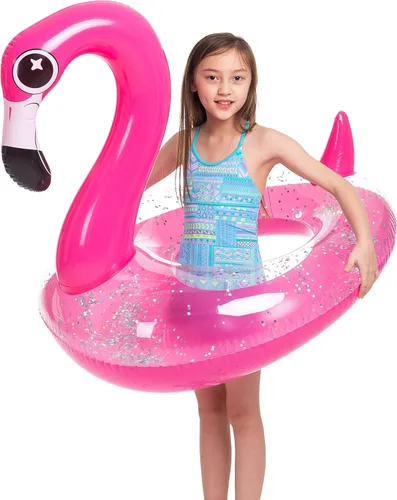 Miniatura 5 de JOYIN Flotadores inflables de flamenco para piscina, tubo de natación con purpurina para adultos y niños, divertida balsa flotante para playa, lago