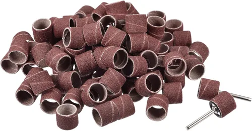 uxcell Juego de 100 piezas de papel de lija de 1/2 pulgada, grano 120 con 2 mandriles de tambor de 1/8 pulgadas para herramientas rotativas