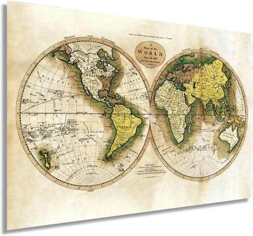 HISTORIX Mapa del mundo vintage 1795 - Arte de pared de mapa vintage de 24 x 36 pulgadas, hermosa decoración de pared, mapa del mundo vintage