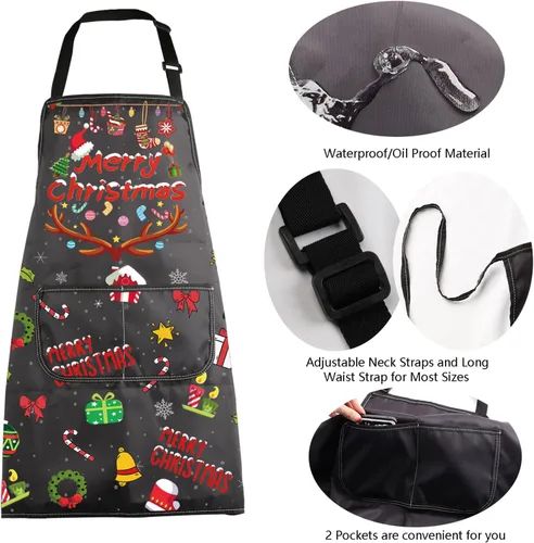 Miniatura 5 de Delantales de Navidad para mujeres y hombres, delantal de cocina de Navidad con bolsillos, regalos de Feliz Navidad, delantal de chef para hornear
