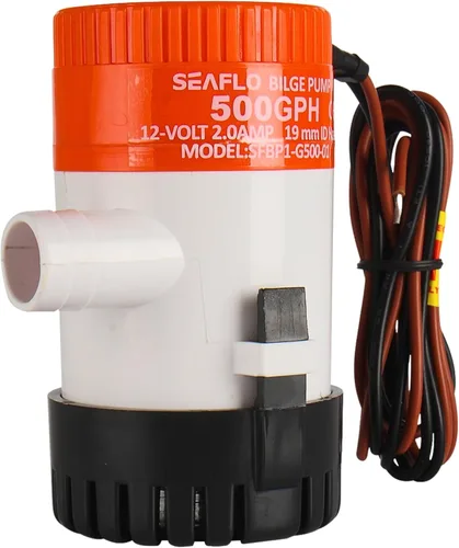 SEAFLO Bomba de Sentina Serie 01 500 GPH – 12V, Salida de 3/4", Bomba Sumergible Marina con Protección Antibloqueo de Aire, Certificado CE y RoHS,