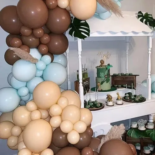 Miniatura 5 de Globos azules y marrones, 60 piezas, juego de globos de látex color azul macarrón, blanco, arena, nude, marrón claro, para decoración de baby shower