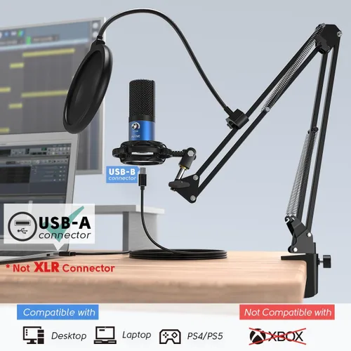 Miniatura 8 de FIFINE Kit de micrófono USB para grabación en PC, micrófono condensador cardioide para computadora en Mac Windows PS4/PS5, para streaming, Azul