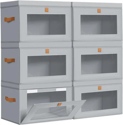 Miniatura 17 de DIMJ Contenedores de Almacenamiento con Tapas - Paquete de 4 Organizadores Grandes de Tela para Armario con Ventana y Asas, Cajas de Almacenamiento