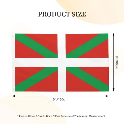 Miniatura 6 de Bandera del País Vasco de doble cara de 3 x 5 pies, banderas para exteriores, banderas decorativas duraderas para interiores y patio, banderas
