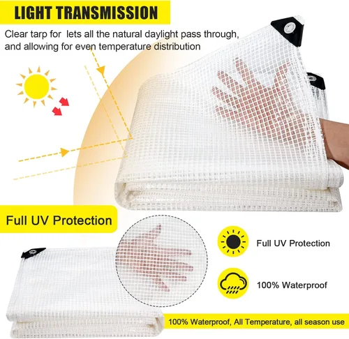 Miniatura 4 de Lona transparente para invernadero resistente de 14 Mil, cubierta impermeable transparente, lona de poliéster con ojales resistente a los rayos UV