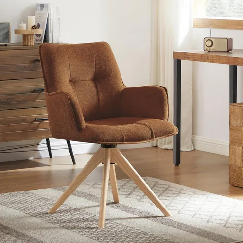 Miniatura 18 de Art Leon Silla de escritorio giratoria – Silla de oficina tapizada de piel sintética sin ruedas, sillón moderno de mediados de siglo con patas