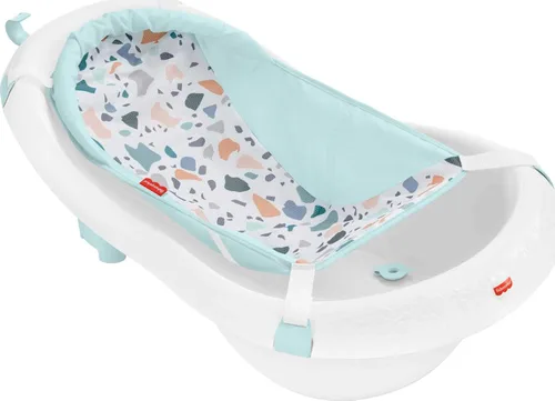 Fisher-Price Bañera de bebé a niño pequeño 4 en 1 con soporte extraíble para bebés y 2 juguetes, Pacific Pebble