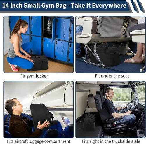 Miniatura 2 de Pequeña bolsa de gimnasio con bolsillo para artículos húmedos, mini bolsa de lona de 14 pulgadas para hombres y mujeres, bolsa de transporte ligera