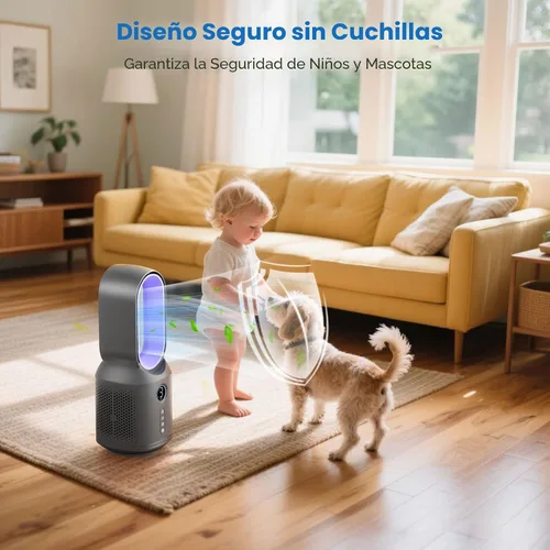 Miniatura 3 de Desk Fan,13 Inch Portable Bladeless Fan, Small Quiet Office Fan with 106° Oscillating, 3 Speeds & Night light, LED Display, Button Control, Personal