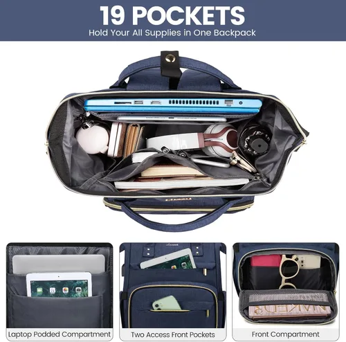 Miniatura 2 de LOVEVOOK - Mochila para laptop de mujer, para viaje de negocios, bolsa de trabajo, para computadora, Azul oscuro, Classic