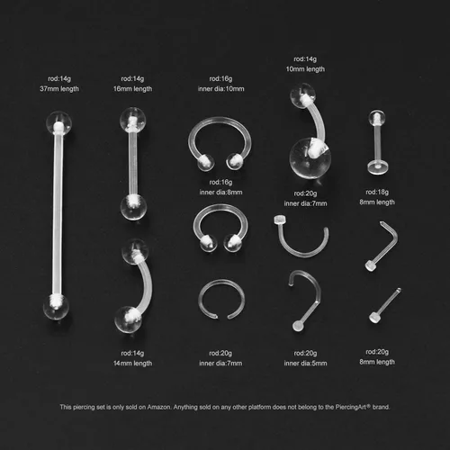 Miniatura 3 de 36 piezas de retenedores de piercing transparentes de plástico Bioflex para pezón, lengua, nariz, tabique, ceja, ombligo, aretes, tragus, hélice