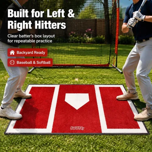 Miniatura 3 de Alfombrilla de Bateo de Béisbol y Sóftbol – Base de Goma Antideslizante de 6 x 4 pies, Home Plate con Caja del Bateador, Diseño Plegable de 12
