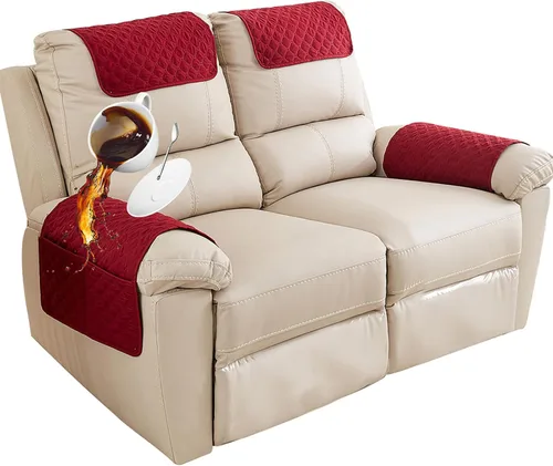 Miniatura 38 de Funda para Reposabrazos de Sofá, Funda para Reposacabezas de Silla Reclinable, Funda de Sillón con Bolsillos, Protector de Muebles Acolchado Beige