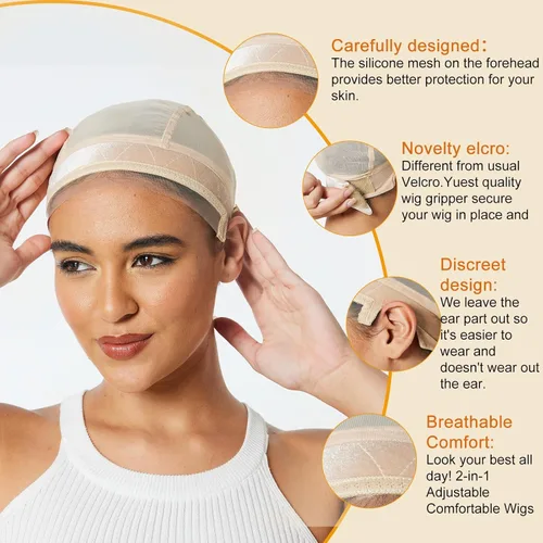 Miniatura 2 de Gorra de silicona de encaje para mujer, banda de agarre ajustable, gorra sin pegamento para encaje y pelucas de una sola parte superior (beige, L)