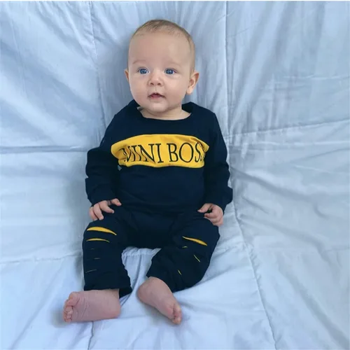 Miniatura 4 de Conjunto de 2 piezas de sudadera con estampado de letras de manga larga y pantalones para bebé niño