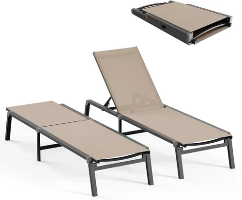 Miniatura 36 de Tumbona de Aluminio para Exteriores - Silla de Descanso Plegable y de Montaje Libre para Exteriores con 5 Respaldos Ajustables, Silla de Patio