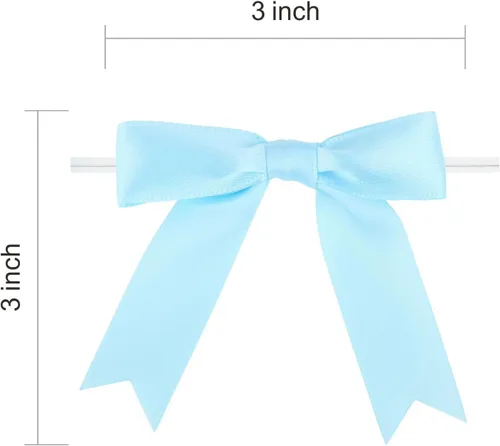 Miniatura 2 de Meseey 50 piezas lazos de cinta de satén con alambre de 3 pulgadas azul bebé preatados premoldeados lazos de manualidades para bolsas de golosinas
