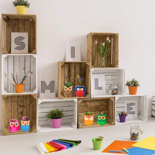 Miniatura 5 de Winlyn 6 juegos de macetas de cerámica para bonsáis con forma de búho, kit de pintura para manualidades, sin pintar, macetas de búho con orificio