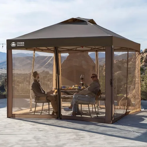 Miniatura 8 de CROWN SHADES Gazebo - Toldo desplegable de 10 x 10 pies con mosquitera, tienda de campaña con 4 cuerdas, 8 estacas, 4 bolsas de arena y bolsa de Café