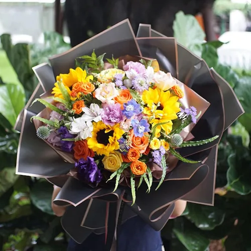 Miniatura 8 de Banxidi Papel de regalo floral coreano con borde dorado, 40 hojas, suministros para floristería, papel de regalo para ramo de flores, suministros