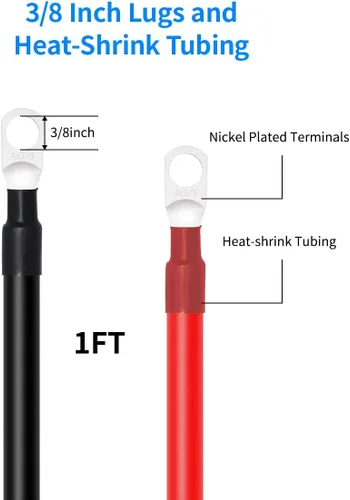 Miniatura 3 de ELFCULB Cable de batería de calibre 4, cable de soldadura de cobre estañado de 1 pie con lengüetas de 3/8 pulgadas para batería solar de automóvil