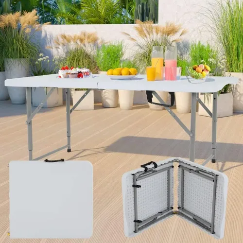 Mesa de campamento de 4 pies, mesa plegable de altura portátil, mesa plegable ajustable con asa, mesa portátil de picnic adecuada para fiestas en