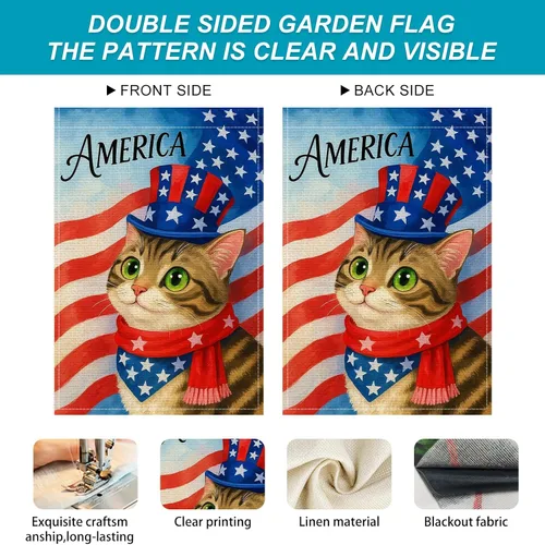 Miniatura 4 de HOMETITUTE Bandera de jardín de gato de 12 x 18 pulgadas, bandera de arpillera vertical de doble cara para patio, bandera patriótica de Estados
