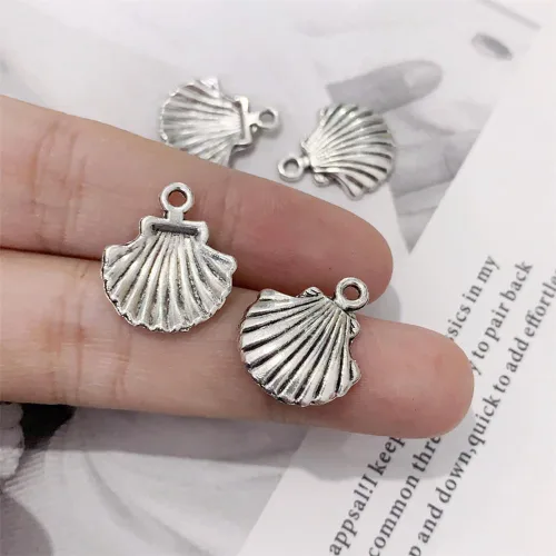 Miniatura 4 de 50 dijes de concha de plata antigua, festones para bricolaje, conchas marinas para hacer pulseras, collares, joyas