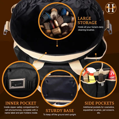 Miniatura 4 de Huntley Equestrian Bolsa de aseo de lujo perfectamente diseñada de fácil acceso con múltiples bolsillos con cierre superior de doble asa