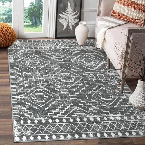 Miniatura 41 de Wonnitar Alfombra marroquí lavable de 5 x 7 pies, color negro, alfombra grande para sala de estar, antideslizante, bohemio, para dormitorio