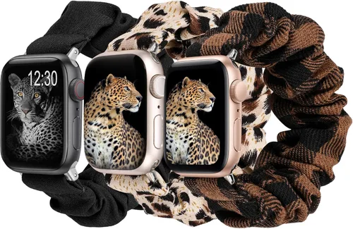 Miniatura 26 de TOYOUTHS - 3 paquetes compatibles con Apple Watch Band Scrunchies 1.496 in (38 mm) tela suave patrón impreso pulsera de tela para mujer iWatch