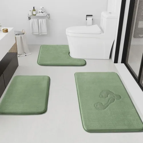 Miniatura 35 de HUXMEYSON Juego de alfombras de baño de 2 piezas, juego de alfombrillas antideslizantes y de secado rápido, alfombras de baño ultra suaves de Negro