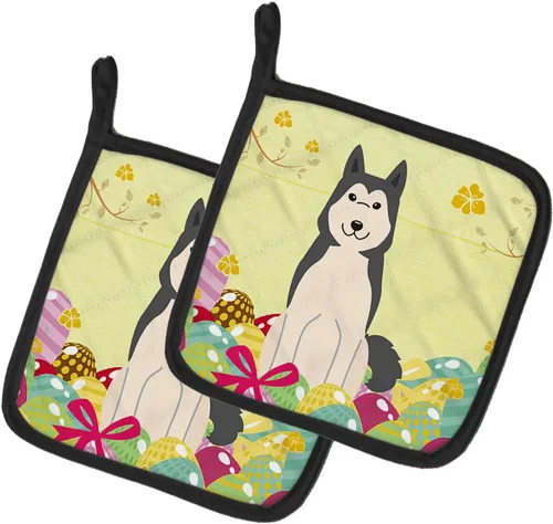 Caroline's Treasures BB6025PTHD Huevos de Pascua Laika Spitz de Siberia Occidental - Juego de soportes para ollas de cocina resistentes al calor,