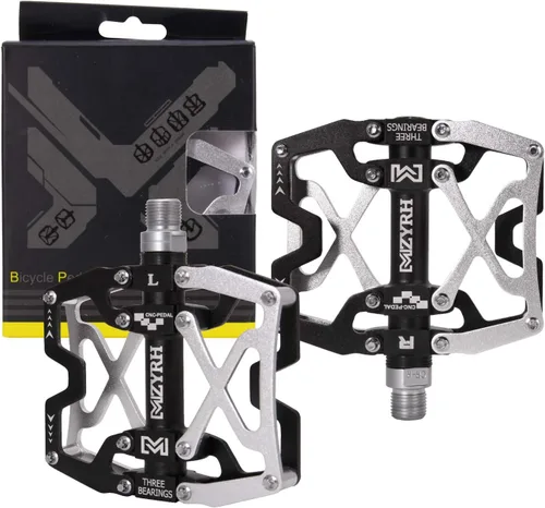 Miniatura 9 de Mzyrh - Pedales de bicicleta de montaña, ultra fuertes, coloridos, mecanizados CNC, de 9/16 pulgadas, ciclismo sellado con 3 rodamientos Silvery