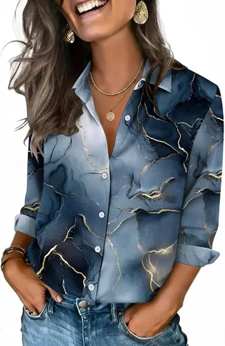 Miniatura 23 de Zeagoo Camisas con botones para mujer, manga 3/4, cuello en V, blusas con cuello en V, trajes casuales de negocios