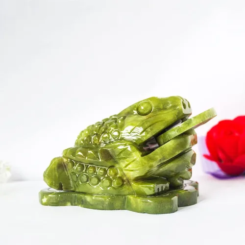 Miniatura 5 de Feng Shui Jade Rana de dinero de tres patas, estatua de sapo de dinero, estatua de sapo de dinero, decoración para tablero de instrumentos del Verde