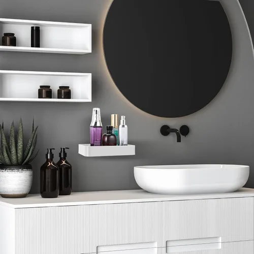 Miniatura 2 de Z metnal Estantes pequeños de vidrio para baño, estante flotante de pared blanco, mini montado en la pared