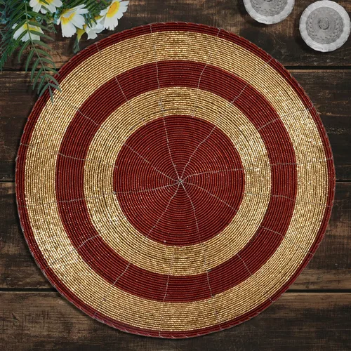 Miniatura 14 de Decozen Juego de 4 Manteles Individuales Redondos con Cuentas, de 14 Pulgadas, Rojos, Hechos a Mano con Cuentas de Vidrio, para Decoración de Mesa