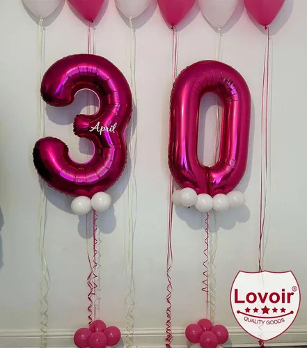Miniatura 3 de Lovoir Globo rosa intenso de 40 pulgadas, 30 dígitos gigantes, de papel de aluminio de Mylar para helio, globos de color rosa intenso para fiesta