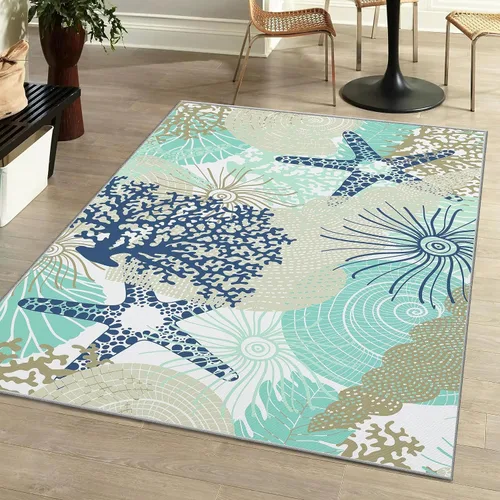Miniatura 28 de Tritard Alfombra de pasillo costera de 2 x 6 pies, alfombra náutica para pasillo de cocina, con temática de playa, antideslizante, lavable a C1