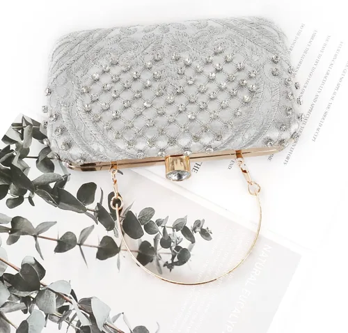 Miniatura 7 de DA BODAN - Bolso de noche para mujer, estilo vintage, con cuentas y lentejuelas y perlas, bolso de hombro para boda, novia, fiesta de graduación