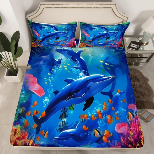 Miniatura 38 de Sábanas de cama con estampado de patas de perro para niños, sábana bajera ajustable de huesos coloridos para los amantes de los perros